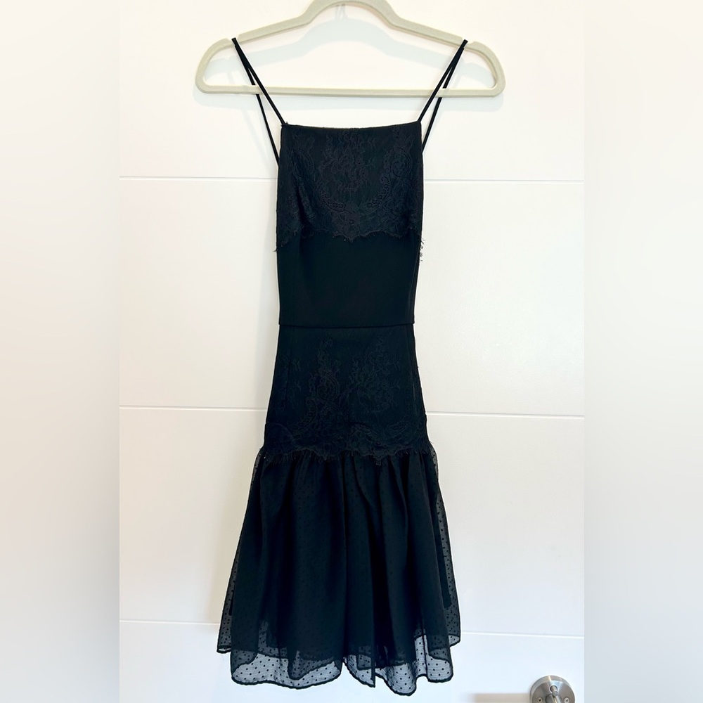 BCBGeneration Black Spaghetti Strap Lace Bodice Polka Dot Skirt Dress Size 6